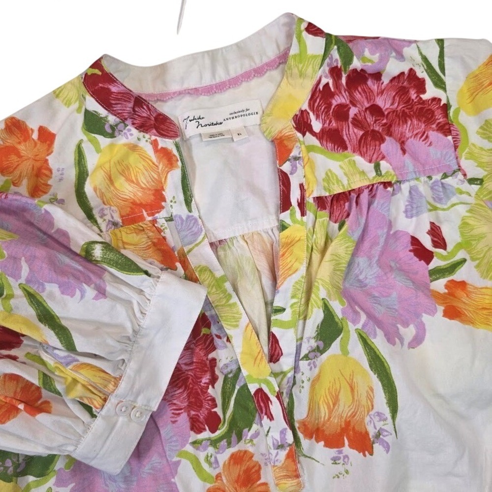 Anthropologie Yukiko Noritake XL Darcey Popover Swing Top Floral Puff Sleeve